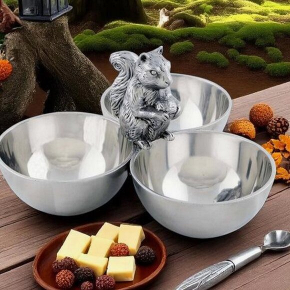 Arthur Court Squirrel 3 Bowl Nut/Snacks/Candy -Aluminum Hand Polished - NIB - Picture 4 of 9